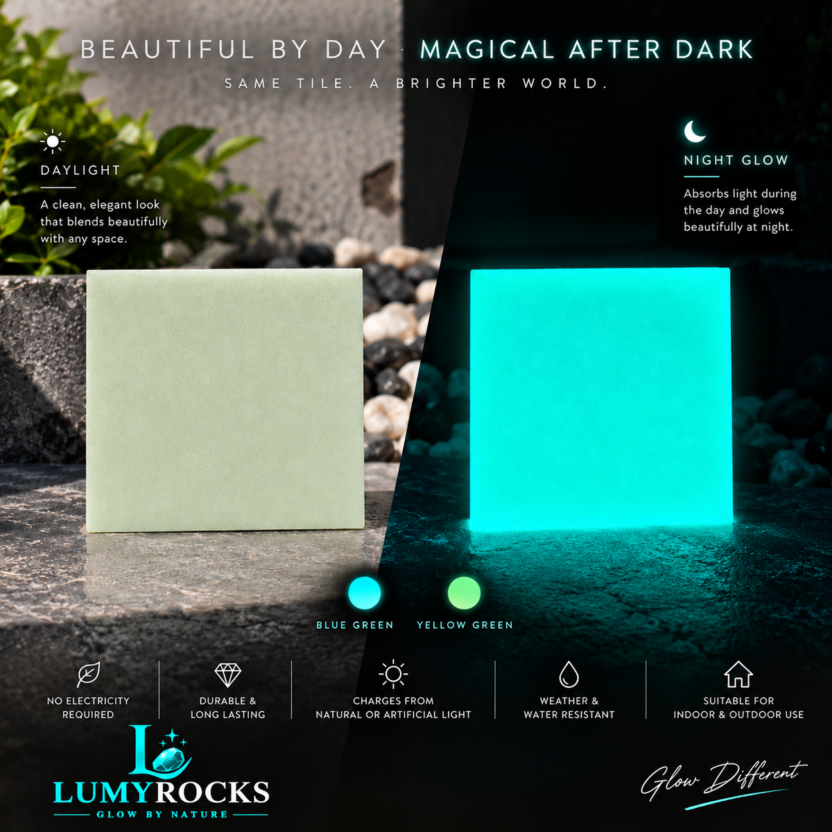 Modern glowing tile design display with illuminated samples