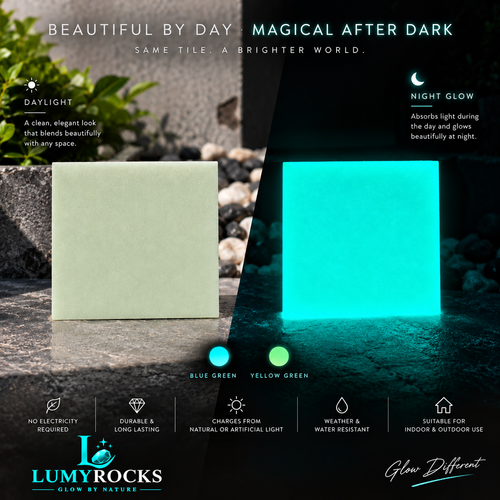 Modern glowing tile design display with illuminated samples