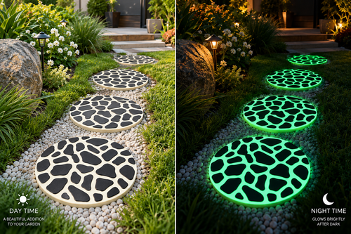 Decorative outdoor garden paths with illuminated tiles