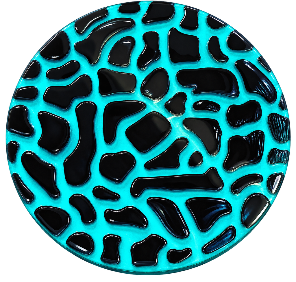 Blue glow-in-the-dark decorative garden stepping stone with cracked mosaic pattern