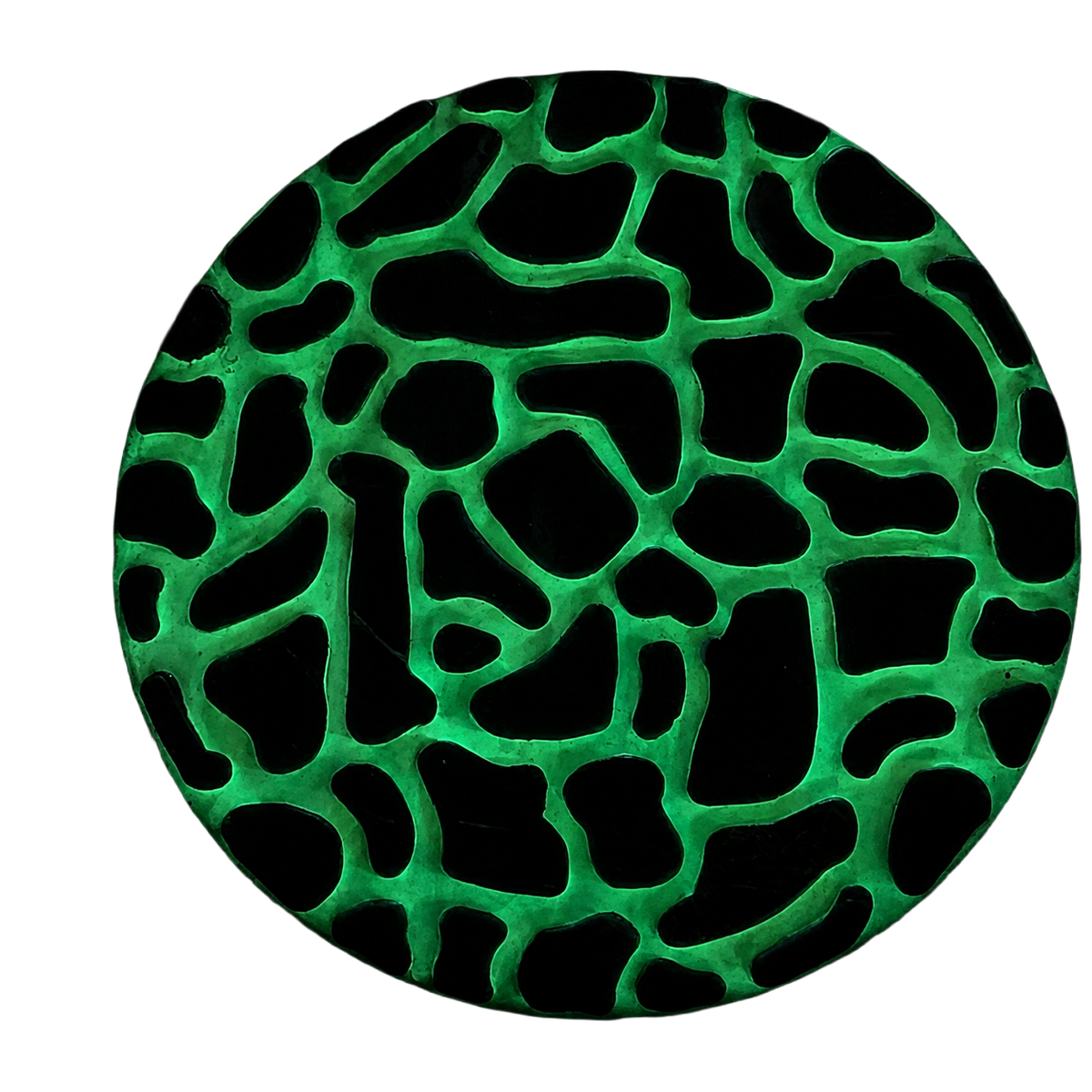 Green glow-in-the-dark decorative garden stepping stone with cracked mosaic pattern