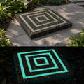 Modern illuminated floor tiles with geometric square patterns