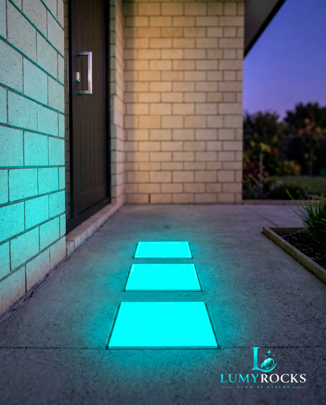 Modern entrance with glowing pathway tiles